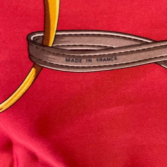 CELINE Paris 100% Silk Scarf Equestrian Motif Vintage Red Gold - Picture 8 of 16